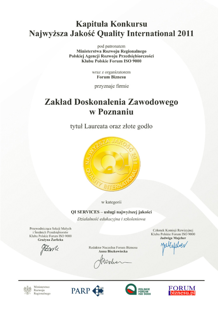 Medal Certyfikat Najwyższa Jakość 2011