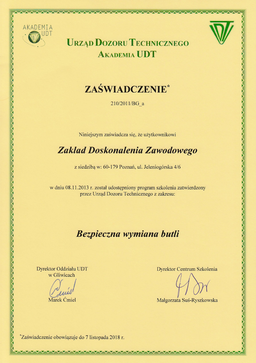 Zaświadczenie Urzędu Dozoru Technicznego
