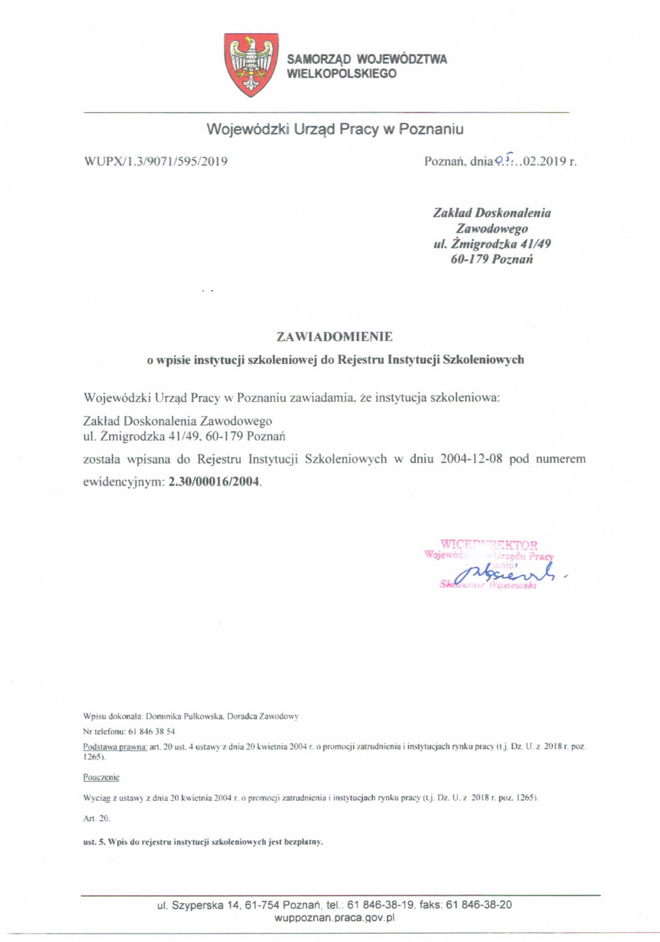 Wpis do rejestru instytucji szkoleniowych